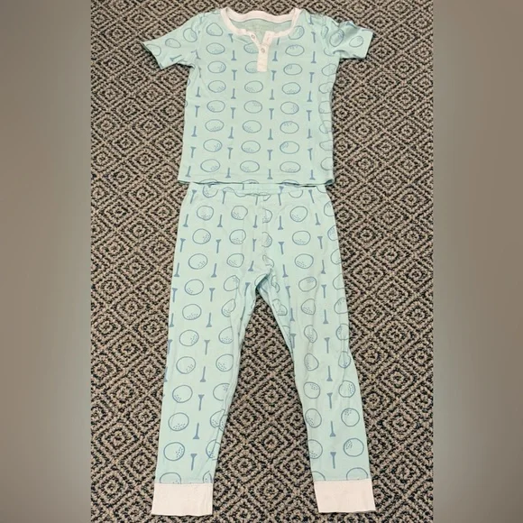 🎉 EUC 🎉 TBBC Sz 5 Light Blue Golf-Print Pajama Set - Picture 1 of 3